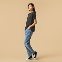 [JAJU/자주] 여 프렌치 리넨 반팔 티셔츠_젯 블랙