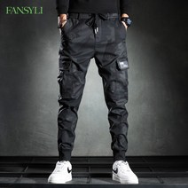 FANSYLI 남자 봄여름 카모플라쥬 카고바지 배기 다포켓 슬림 캐주얼 바지 W6J20