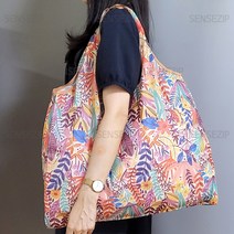 센스집 휴대용 접이식 빅사이즈 장바구니 L 1차 시장가방 에코백, 아이보리 얇은나뭇잎, 2번