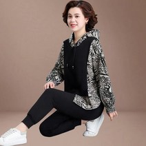 중년 여성 가을 긴팔 패션 중년 엄마 가을옷 후드 상의 트레이닝복 세트 빅사이즈