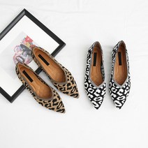 쿠션 호피 레오파드 스틸레토 니트 플랫슈즈