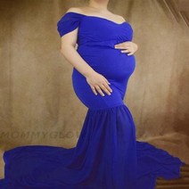 셀프웨딩드레스 2부드레스 대여 임신 복장 촬영을위한 출산 사진 소품 의류 코튼 쉬폰 오프 숄더 하프 서클 가운 dress