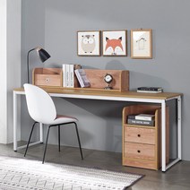 베른 입식형 공부 철제 책상, 화이트-클래식오크