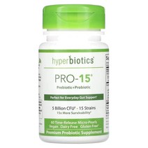 Hyperbiotics (하이퍼바이오틱스) Hyperbiotics PRO-15 더 퍼펙트 프로바이오틱 50억 CFU 특허받은 서방형 마이크로펄 60정, 4개