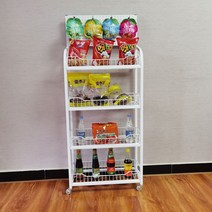 대형 홈 피시방 이동식 진열대 매대 철제 편의점 선반 트롤리 바퀴 수납대 소상품 문구 음료 간식 후크 부착 이 가판대 랙 500*270*1400mm, 화이트
