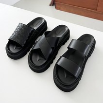 3타입 +6cm 남자 키높이 고급 소가죽 통굽 슬리퍼 샌들 실내화 사무용