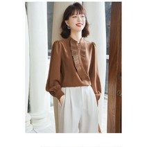 봄옷 나무 귀걸이 쉬폰 블라우스 여 기질 패션 언밸런스 여성 셔츠