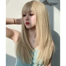 여자 자연스러운 금백발가발 탈색 긴머리 금발가발 풀헤드기어, 프리, 옵션 A