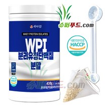 HACCP 분리 유청 단백질 wpi 식약청 인증 분리가공으로 단백질만 분리한 아미노산 스코어 높은 완전단백질 프로틴 파우더 WPI 분리유청단백질 + 슈퍼푸드.com 연자육 티백, 1세트, ( 통 400g + 1g )