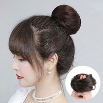 업스타일 올림머리 똥머리 인모 당고 가발 머리끈, 다크브라운, 1개
