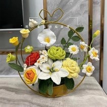 DIY꽃바구니 졸업 시즌 수제 해바라기 직조 diy 꽃 바구니 믹스 앤 매치 장미 은방울꽃 후크 부케 어머니 선생님을위한 선물, AK.금속 꽃 바구니 백합 재료 키트 도구  자습서