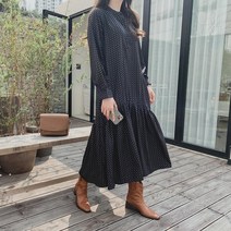 셀러허브(잡화) 여자 보헤미안 캉캉 플레어 긴팔 루즈핏 롱원피스