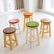 드라마 원형스툴 소나무원목 스툴의자 다양한컬러, 덩굴색+화이트, 55cm