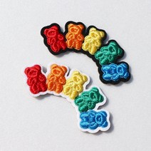 플라이쿱 열접착식 무지개 곰돌이 자수패치 와펜 세트 2개입, 화이트(2개입)