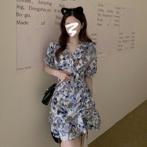 Lizziery 여성 브이넥 플라워 원피스