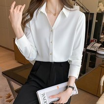 여성블라우스 봄 새틴 전문 흰색 셔츠 숙녀 workwear 정장 탑 긴 소매 닦았 쉬폰 두꺼운 레이스