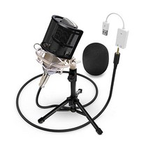 Fosmon 카디오이드 콘덴서 마이크 XLR 360도 단방향 음성 녹음 마이크 스탠드 마운트 팝 필터 윈드스크린 PC 게임 방송 팟캐스트 스튜디오 유튜브 틱톡 비디오용