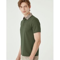 21SS 카키 체크배색 면혼방 반팔카라티셔츠 DMTS1B406K2