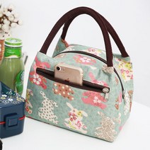 회사원도시락가방 토트 알루미늄호일 두꺼운 있음 밥 직장인 휴대함 도시락통 의 주머니 3418049073, 일반핏 타입 -그린 토끼 미니 사이즈