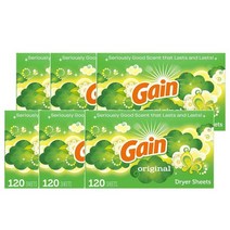 게인 패브릭 소프트너 건조기시트 120장 Gain Fabric Softener Dryer Sheets Original, 6팩
