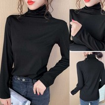 겨울 데일리 레이어드 이너 코디 여자 긴팔 반폴라 검은 가을 티셔츠 목티 얇은목 쇼핑몰