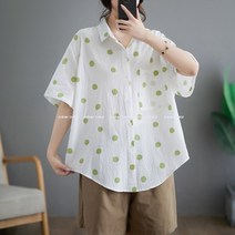 신이SH 더블샵 큰언니 빅사이즈 물방울 땡땡이셔츠 도트무늬 여름 박스 반팔셔츠