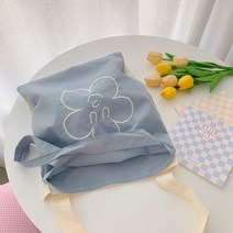 허니베베스홈 양면 패턴 자수 에코백 핑크 블루 숄더백 나들이 백