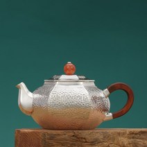 미니 찻주전자 원목 손잡이 순은 99.9% 은다관 은탕관 다도 다기 도구, 단일사이즈, 은다관 134g