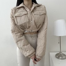 VANANA2 여성 누빔 가을 퀄팅 패턴 스트링 크롭 패딩 점퍼