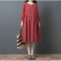 여자 가을 옷 헐렁헐렁 서양식 큰 사이즈 여성복 뚱뚱 중장형 면마 원피스