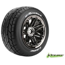 LOUISE RC L-T3286BC ST-ROCKET 1/8 STADIUM TRUCK TIRE / SPORT BLACK CHROME SPOKE RIM HEX 17MM 본딩완료(반대분) (1/8몬스터타이어)