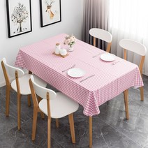 캐프마켓 방수 체크 격자 테이블보 사각 원형 식탁보, 핑크 4인용 120 x 160 cm