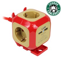 러그 4구 USB 2포트 큐브 멀티탭 1.5M (아이언/그린/블루) LUG-KSG-04U-1.5, 블루