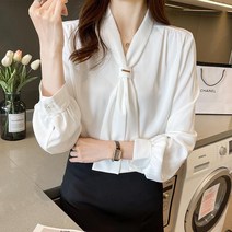 여성 봄 가을 쉬폰 스카프 블라우스 제니 데이트룩 한소희 박연진 남방 하객룩 데일리 상견례옷