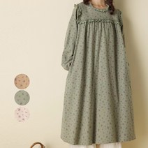 [사라가든] 여성 플라워 긴팔 풀오버 면 롱원피스 3Color