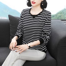 나루니 W04448 스프라이트긴팔티 티셔츠 줄무늬티셔츠 라운드넥 예쁜 여름 봄 가을 단가라 긴소매