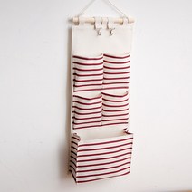 스토리지 교수형 가방 기숙사 머리맡 간단한 벽걸이 벽 보관 가방 기숙사 벽 교수형 잡화 멀티 포켓 스토리지 가방, 와인레드스트라이프5포켓_62*25Cm