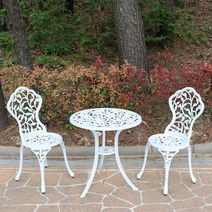 [국내배송] 소프트유가구 이삭주물2인세트 야외 알루미늄 테라스 테이블, 화이트