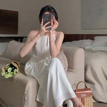 민소매원피스 우아한 프렌치 롱 클래식 헵번풍 목걸이 끈나시 슬립 진주 단추 4894500333