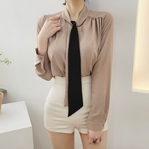 비니케이즈 무배 브이넥 배색타이 모던 시크 출근룩 하객룩 상견례 오피스 블라우스 3컬러 국내제작