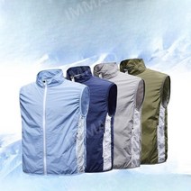 선풍기 조끼 팬 의류 야외 작업복 반팔 아이스 조끼 캐주얼 충전식 낚시 여름 등산 옷, L, 블루 10000mah