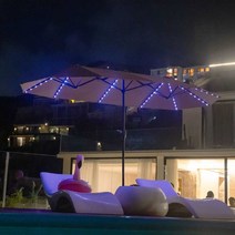 태양광 파라솔 LED 카페 야외 호텔 그늘막 피크닉 해변, 태양광LED베이지+물베이스455x265cm