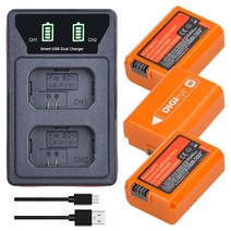 호환 2160mah np-fw50 배터리 + type c 포트가 있는 led 듀얼 a7, 3 배터리 세트
