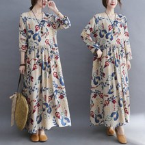 티티웍스 중년여성 빅사이즈 라운드 꽃무늬 체형커버 롱 원피스 엄마옷 미시옷