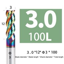 루터기 다채로운 엔드밀 알루미늄 HRC55 3F 밀링 커터 아크릴 나무 구리 플라스틱 커팅 도구 CNC, 5pcs, 3X12XD3X100L