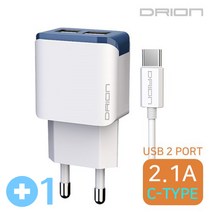 1+1 드리온 2.1A 가정용충전기 케이블 일체형 USB2구 분리형 마이크로5핀 아이폰 8핀 C타입, 2개 1셋트, C타입  USB2구