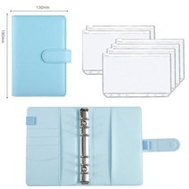 PU 가죽 A6 바인더 예산 플래너 노트북 지퍼 포켓 지우기 봉투 시스템 비용 시트, [04] Blue