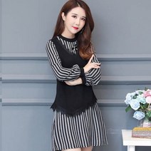 가바바 여성 원피스 조끼로 더 따뜻한 스트라이프 데일리 미니원피스 G26711