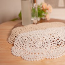 오벌 도일리 크로쉐 핸드메이드 수제 패브릭 장식품, size:30x20cm, 화이트