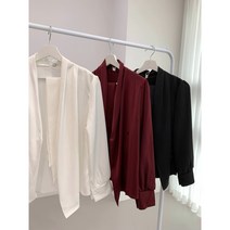 실크 셔링 루즈핏 타이 랩블라우스 .